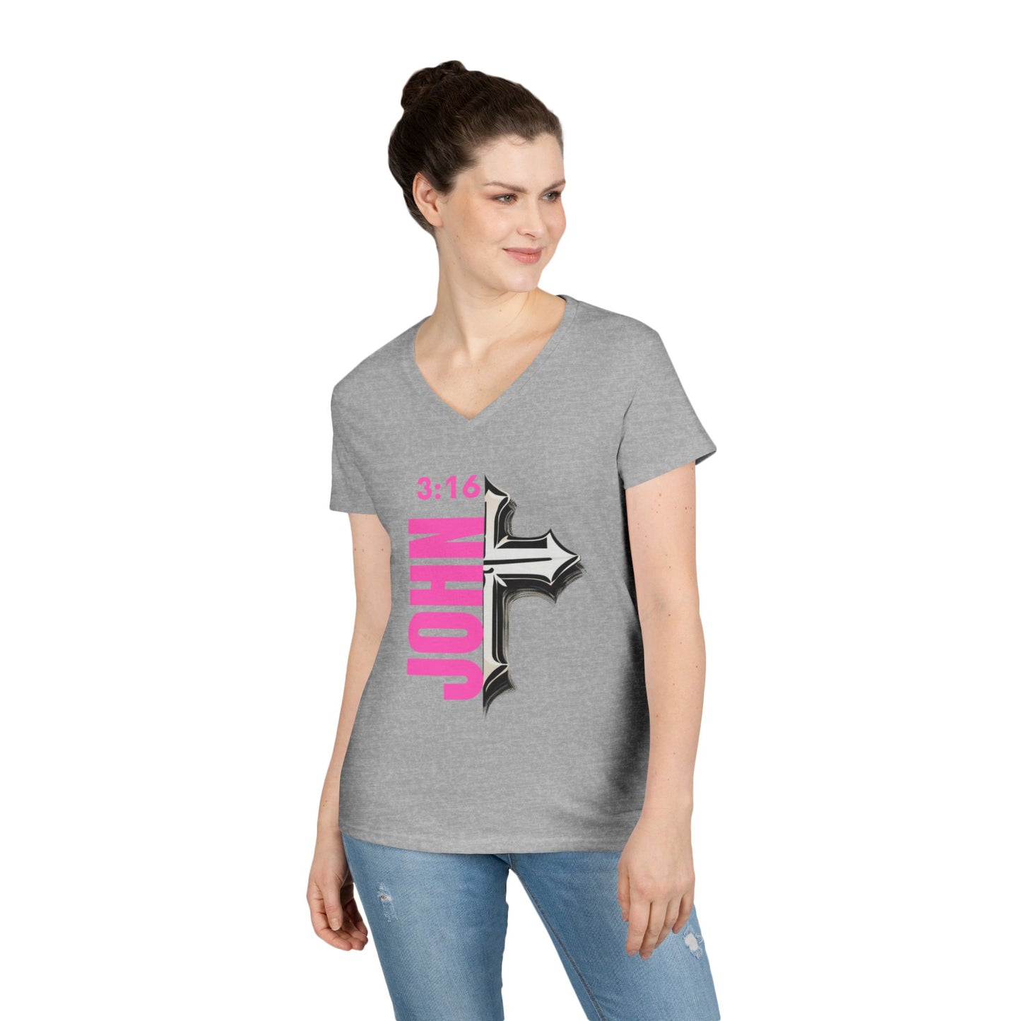 Faith-Inspired Ladies' V-Neck Tee - Personalized, Christian Apparel, Everyday Wear, Gift for Her, Casual Faith Outfit