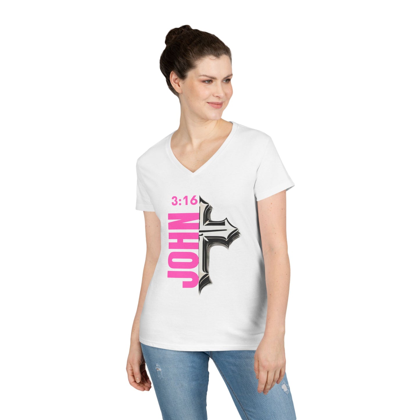 Faith-Inspired Ladies' V-Neck Tee - Personalized, Christian Apparel, Everyday Wear, Gift for Her, Casual Faith Outfit