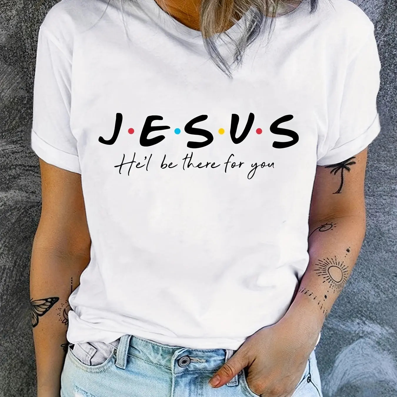 Jesus Print T-Shirt, Summer Short Sleeve Casual Top, Women's Clothing