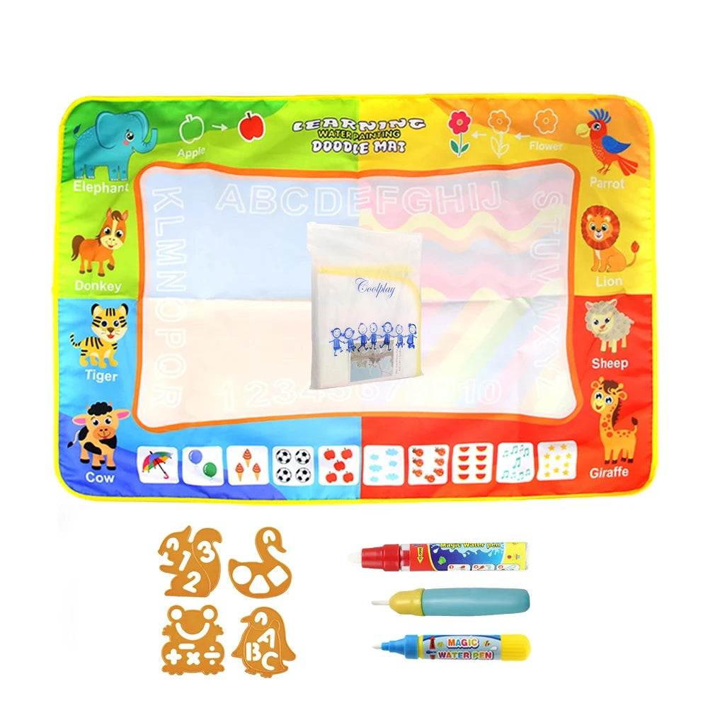 100x80CM Magic Water Drawing Mat Coloring Doodle With Reusable Magic Pens Montessori Painting Board Educational Toys Kids Gifts