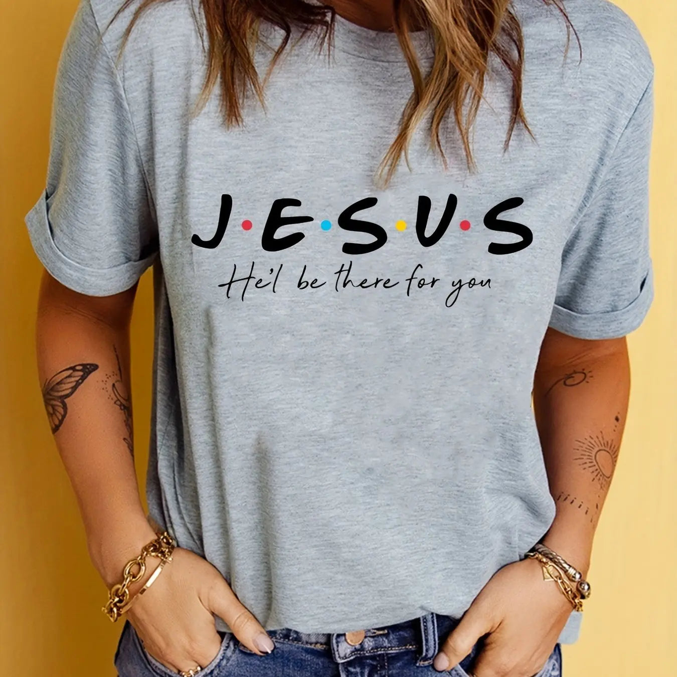 Jesus Print T-Shirt, Summer Short Sleeve Casual Top, Women's Clothing