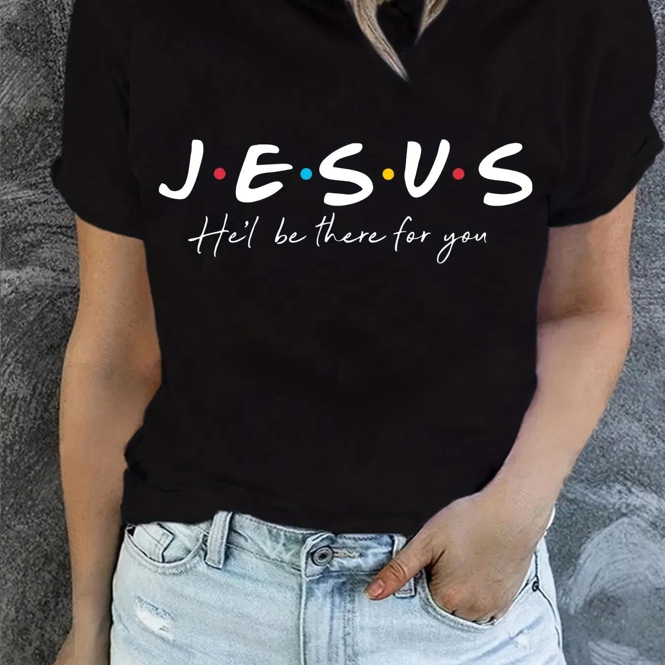 Jesus Print T-Shirt, Summer Short Sleeve Casual Top, Women's Clothing