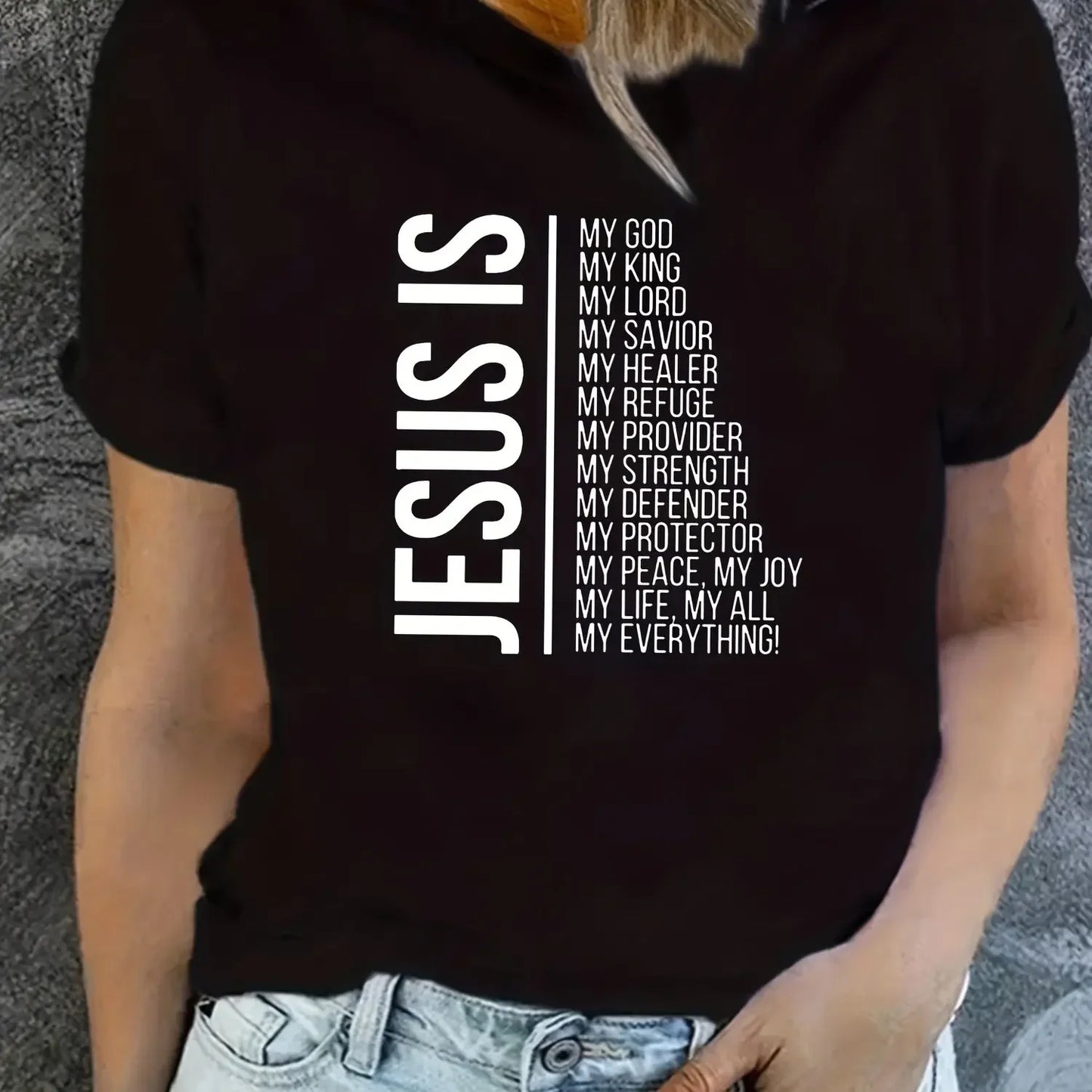 Jesus Is Print Faith Graphic harajuku T-Shirt, Short Sleeve Crew Neck Casual Top For Spring & Summer, Women's Clothing
