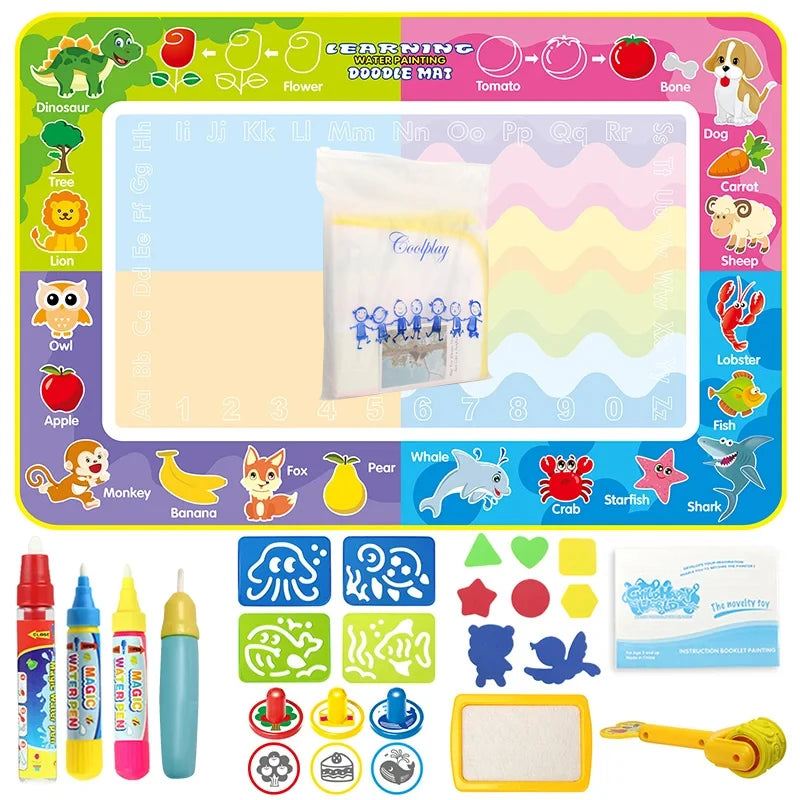 100x80CM Magic Water Drawing Mat Coloring Doodle With Reusable Magic Pens Montessori Painting Board Educational Toys Kids Gifts