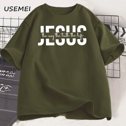 Jesus Religious T Shirt Christian Cotton T-shirt Casual Round Neck Cotton Short Sleeve Tshirt Men Women Printed Tees Clothing