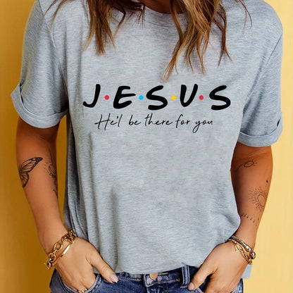 Jesus Print T-Shirt, Summer Short Sleeve Casual Top, Women's Clothing